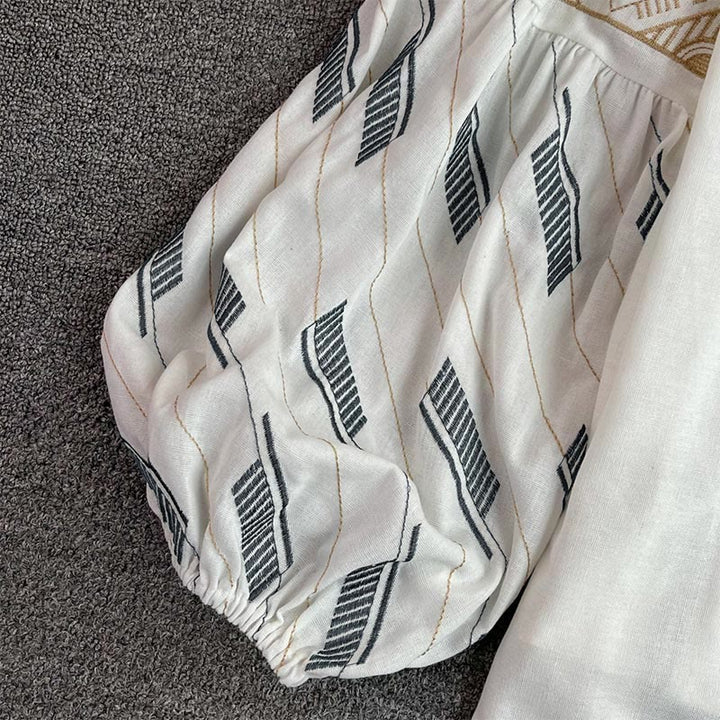 Olivenorma Geometric Totem Embroidery Lantern Sleeve Women's Shirt - image 4