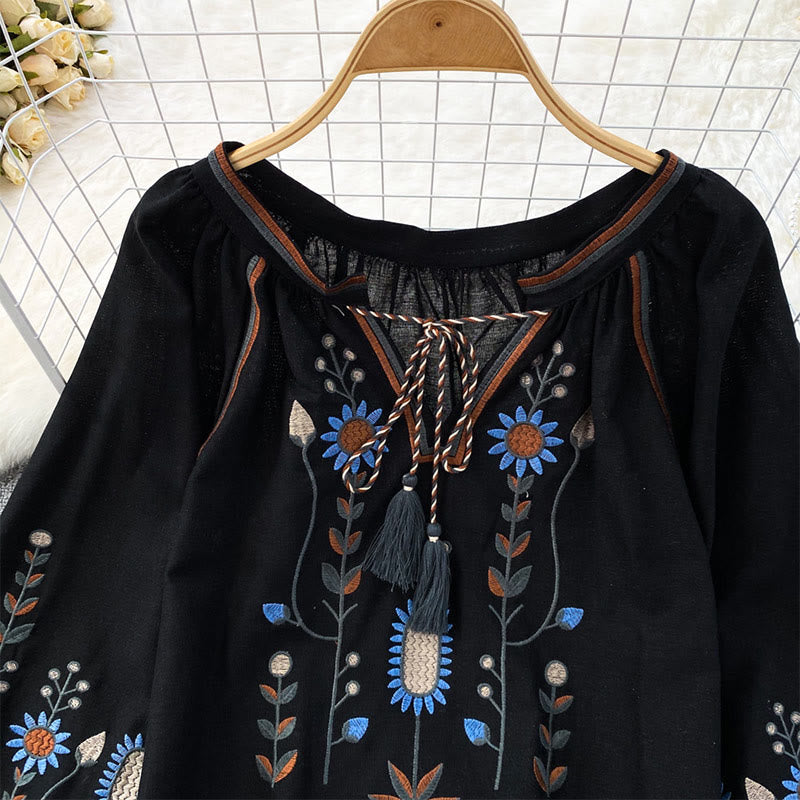 Olivenorma Pastoral Flower Embroidery Lantern Sleeve Women's Shirt - image 1