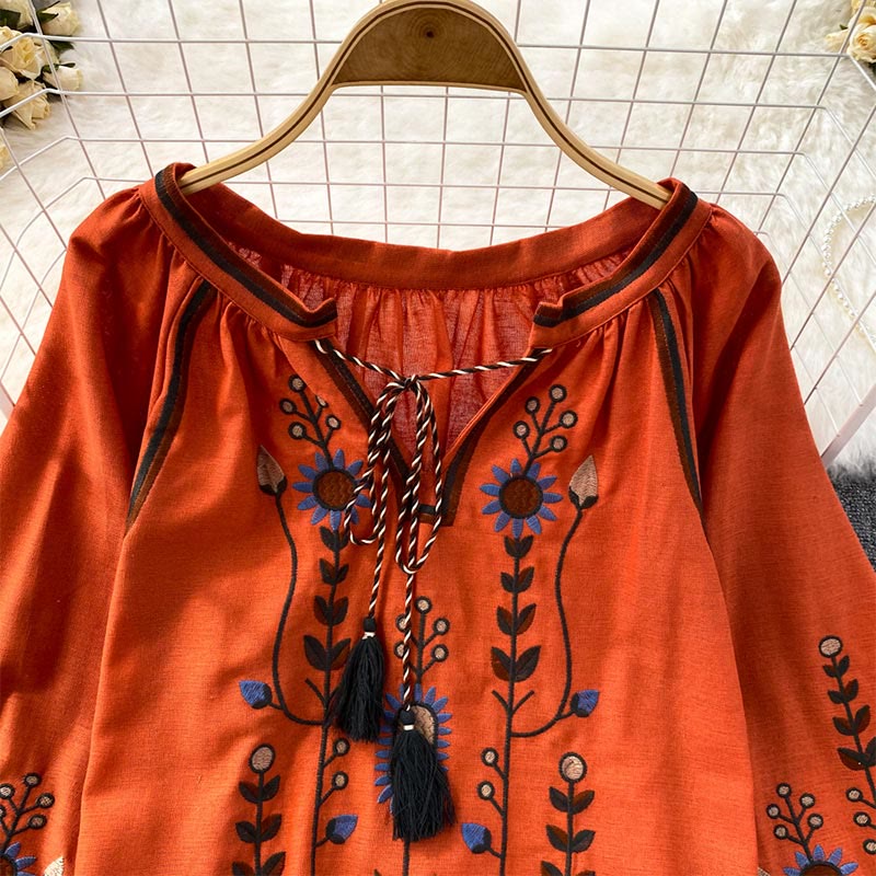 Olivenorma Pastoral Flower Embroidery Lantern Sleeve Women's Shirt - image 13