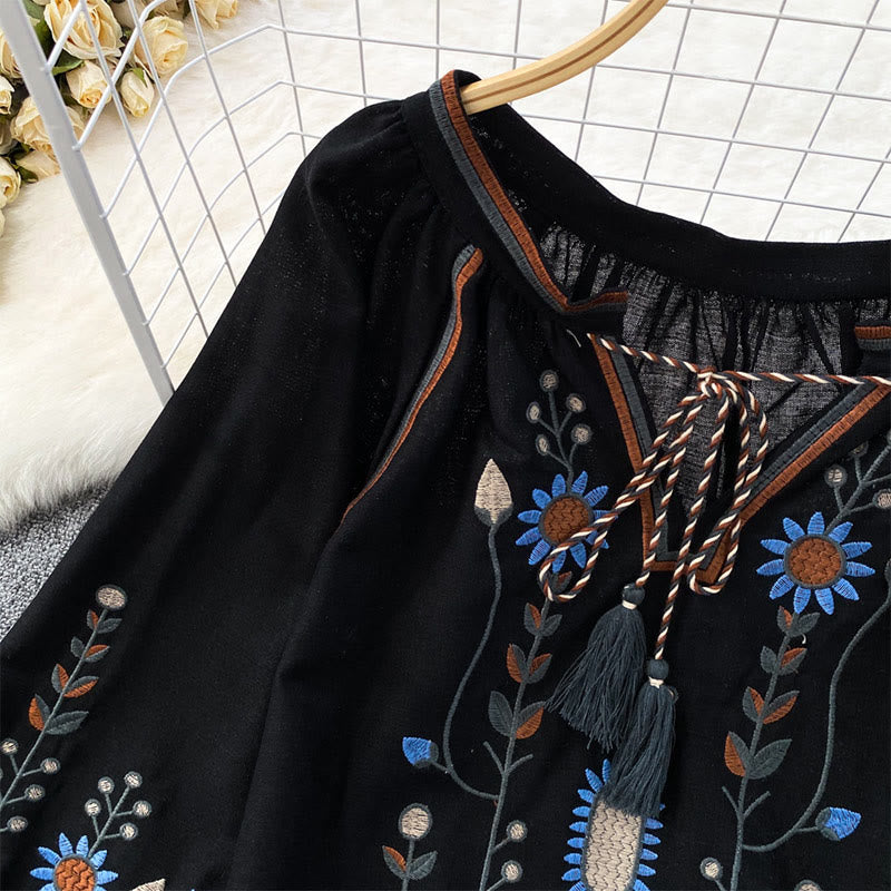 Olivenorma Pastoral Flower Embroidery Lantern Sleeve Women's Shirt - image 2