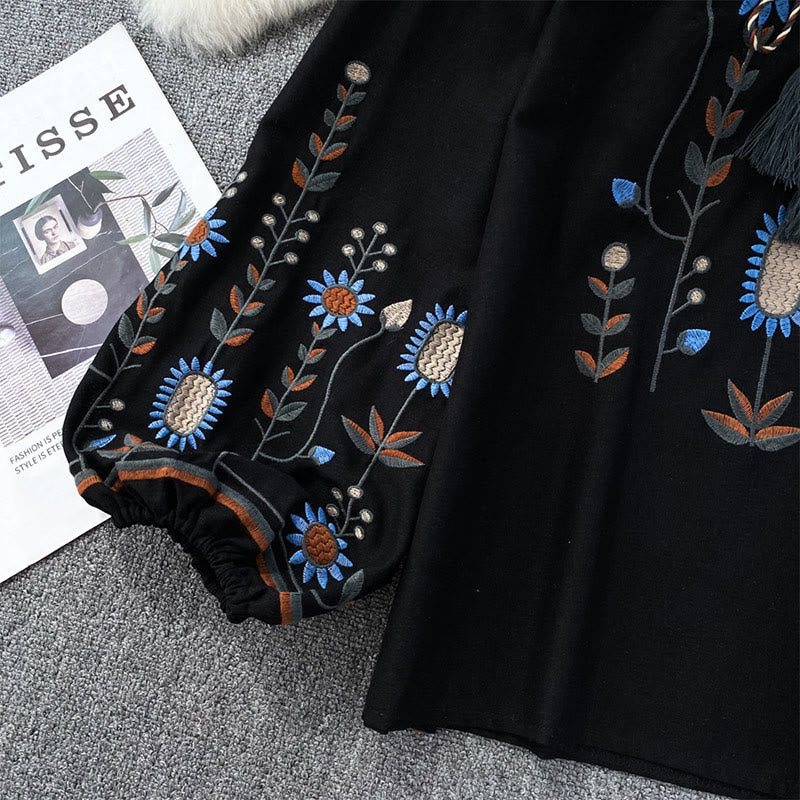 Olivenorma Pastoral Flower Embroidery Lantern Sleeve Women's Shirt - image 3