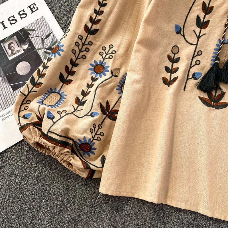 Olivenorma Pastoral Flower Embroidery Lantern Sleeve Women's Shirt - image 11