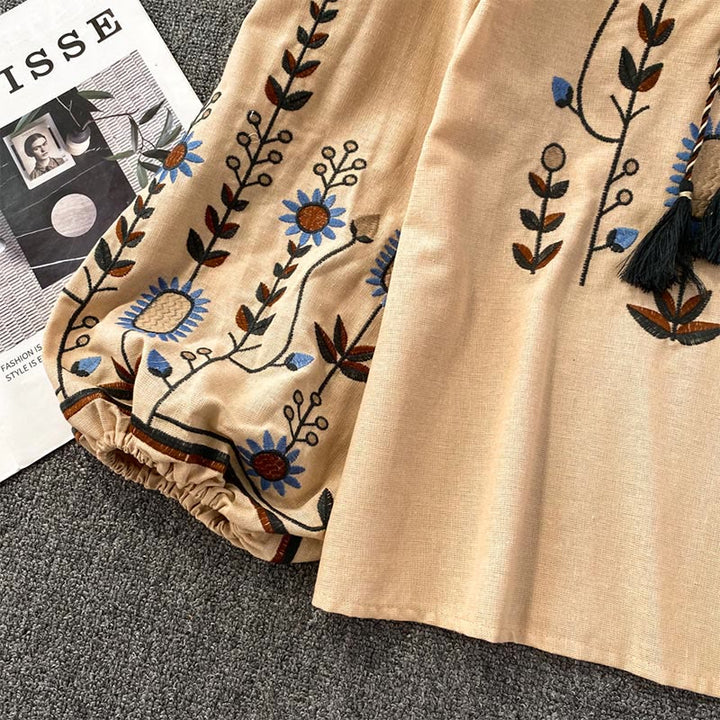 Olivenorma Pastoral Flower Embroidery Lantern Sleeve Women's Shirt - image 11