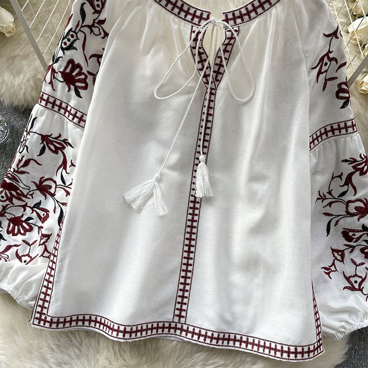 Olivenorma Vintage Floral Embroidery Lantern Sleeve Women's Shirt - image 2