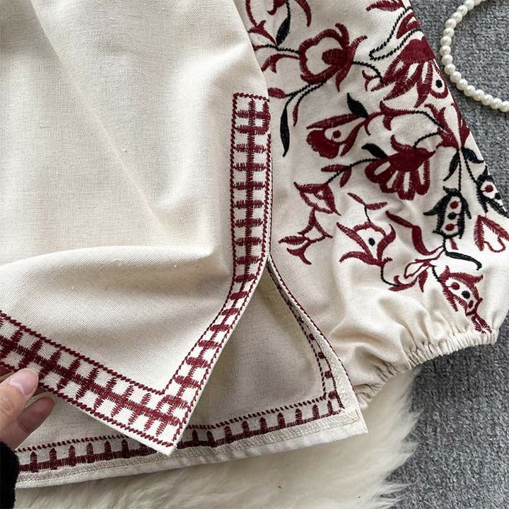 Olivenorma Vintage Floral Embroidery Lantern Sleeve Women's Shirt - image 11
