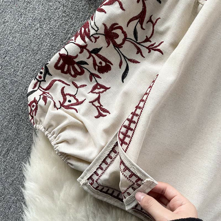 Olivenorma Vintage Floral Embroidery Lantern Sleeve Women's Shirt - image 9