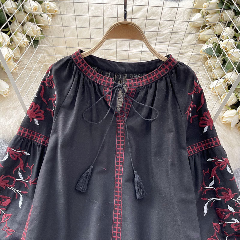 Olivenorma Vintage Floral Embroidery Lantern Sleeve Women's Shirt - image 14