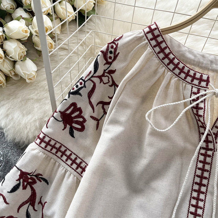 Olivenorma Vintage Floral Embroidery Lantern Sleeve Women's Shirt - image 7