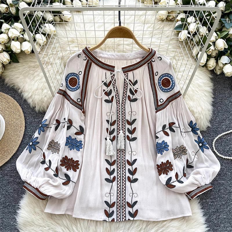 Olivenorma Vintage European Court Style Embroidery Women's Shirt - Apricot - One Size Fits All - image 9