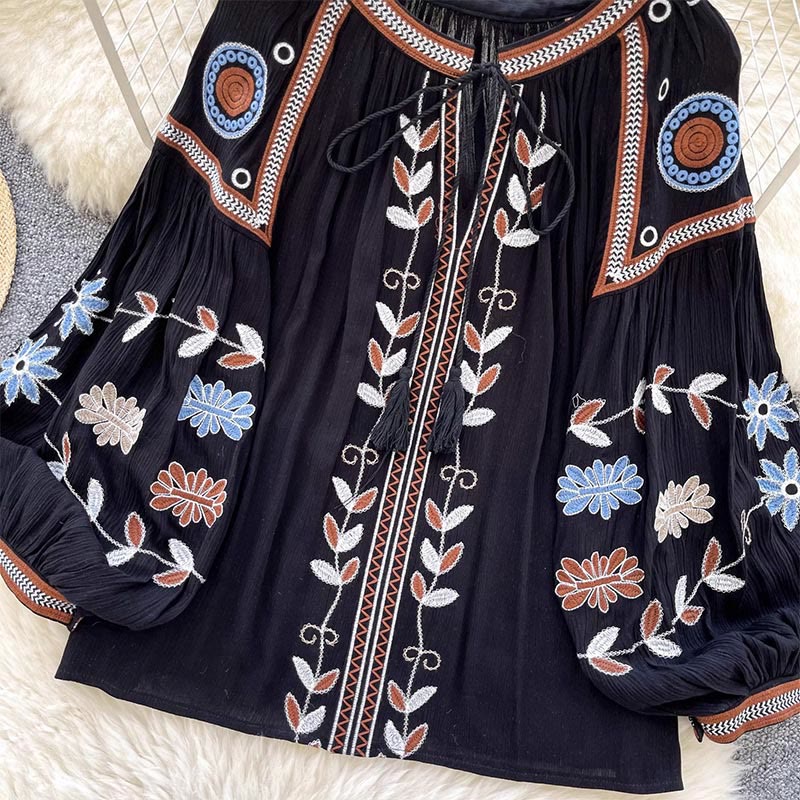Olivenorma Vintage European Court Style Embroidery Women's Shirt - image 6