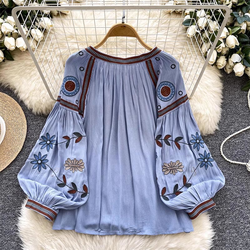 Olivenorma Vintage European Court Style Embroidery Women's Shirt - image 1