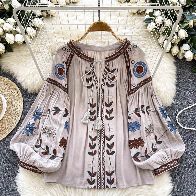 Olivenorma Vintage European Court Style Embroidery Women's Shirt - Lotus Root Pink - One Size Fits All - image 12
