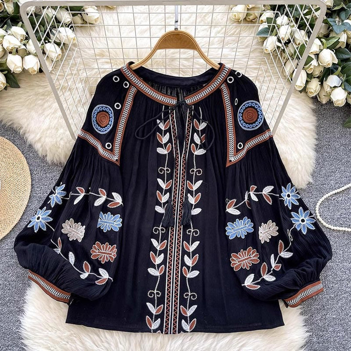 Olivenorma Vintage European Court Style Embroidery Women's Shirt - Black - One Size Fits All - image 4
