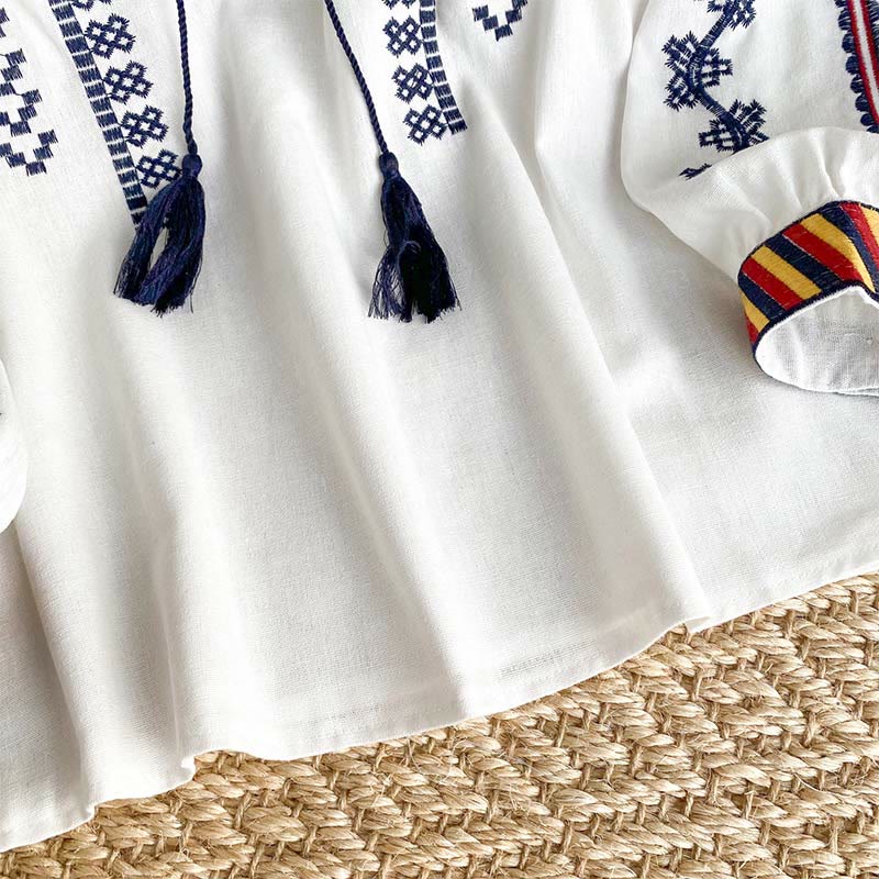 Olivenorma Bohemian Style Embroidery Lantern Sleeve Women's Shirt - image 12