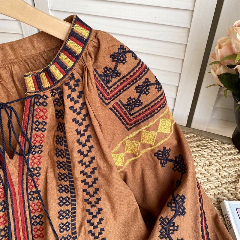 Olivenorma Bohemian Style Embroidery Lantern Sleeve Women's Shirt - image 19