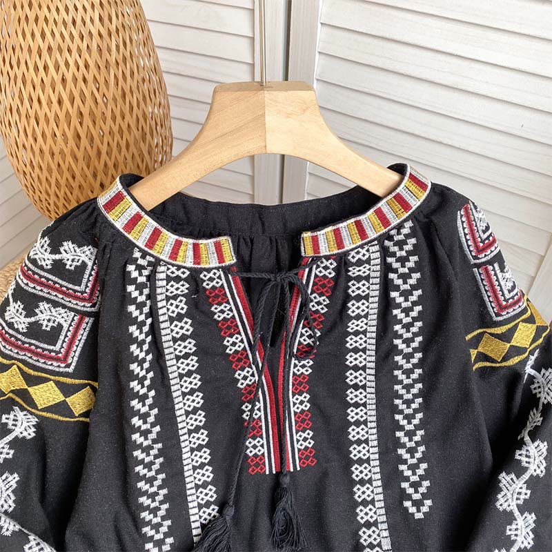 Olivenorma Bohemian Style Embroidery Lantern Sleeve Women's Shirt - image 14