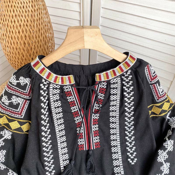 Olivenorma Bohemian Style Embroidery Lantern Sleeve Women's Shirt - image 14