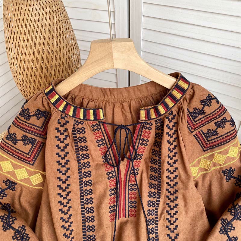 Olivenorma Bohemian Style Embroidery Lantern Sleeve Women's Shirt - image 18