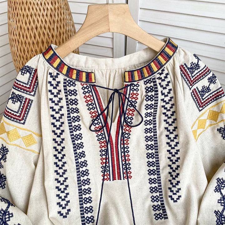 Olivenorma Bohemian Style Embroidery Lantern Sleeve Women's Shirt - image 2