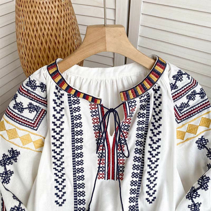 Olivenorma Bohemian Style Embroidery Lantern Sleeve Women's Shirt - image 9