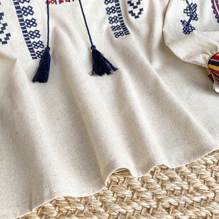 Olivenorma Bohemian Style Embroidery Lantern Sleeve Women's Shirt - image 6