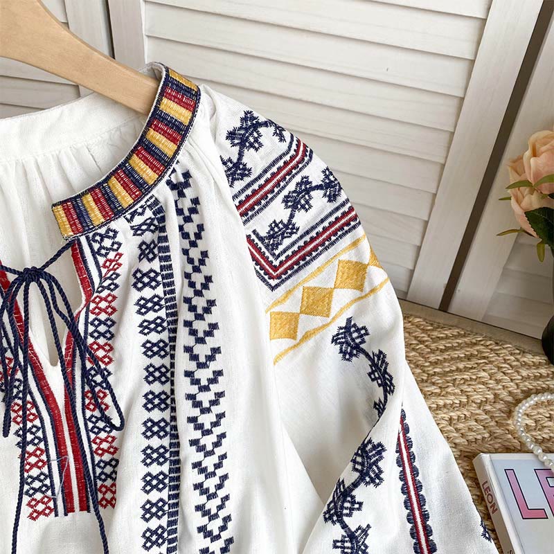 Olivenorma Bohemian Style Embroidery Lantern Sleeve Women's Shirt - image 10