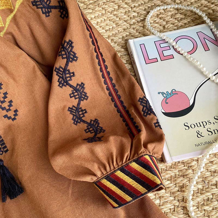 Olivenorma Bohemian Style Embroidery Lantern Sleeve Women's Shirt - image 20