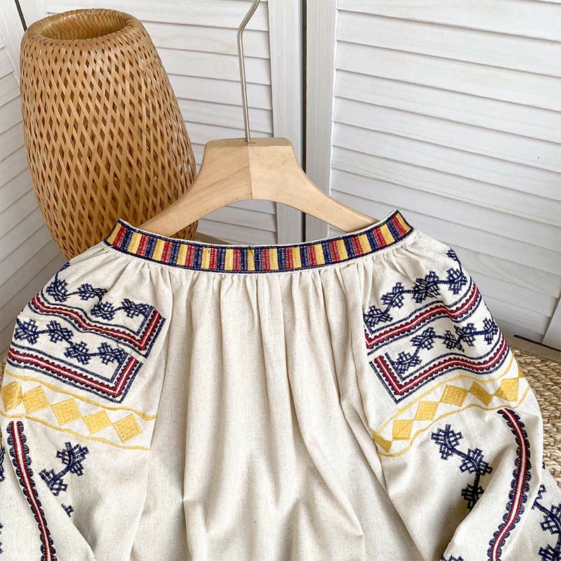 Olivenorma Bohemian Style Embroidery Lantern Sleeve Women's Shirt - image 3