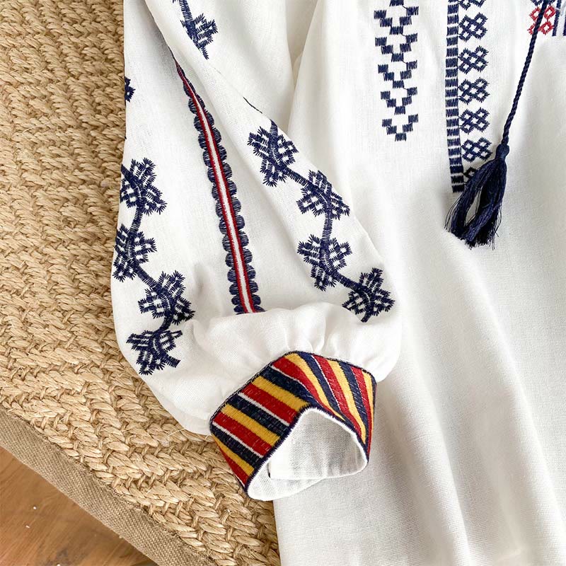 Olivenorma Bohemian Style Embroidery Lantern Sleeve Women's Shirt - image 11