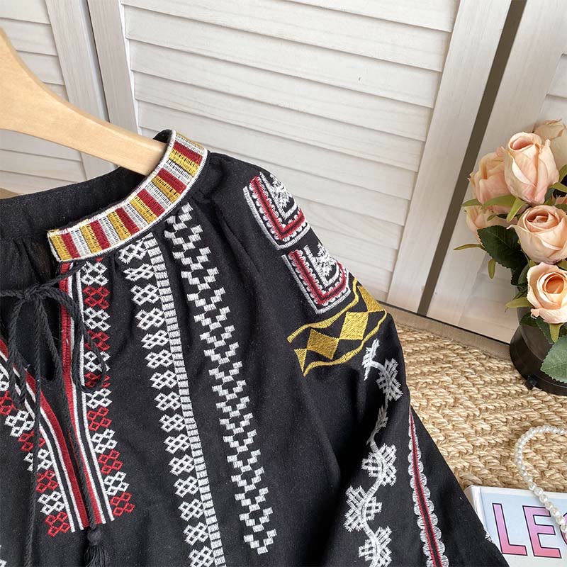 Olivenorma Bohemian Style Embroidery Lantern Sleeve Women's Shirt - image 15