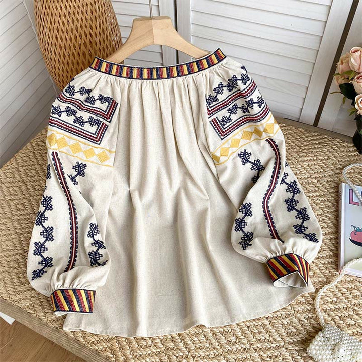 Olivenorma Bohemian Style Embroidery Lantern Sleeve Women's Shirt - image 1