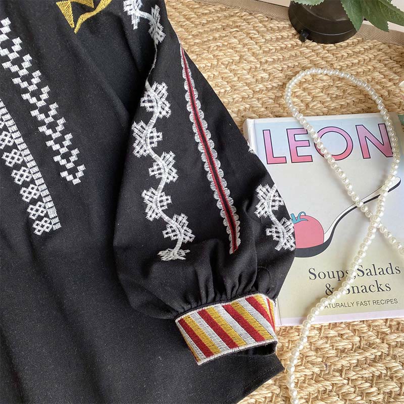 Olivenorma Bohemian Style Embroidery Lantern Sleeve Women's Shirt - image 16