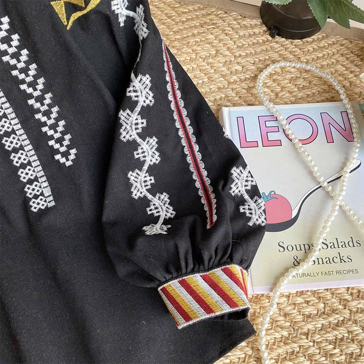 Olivenorma Bohemian Style Embroidery Lantern Sleeve Women's Shirt - image 16