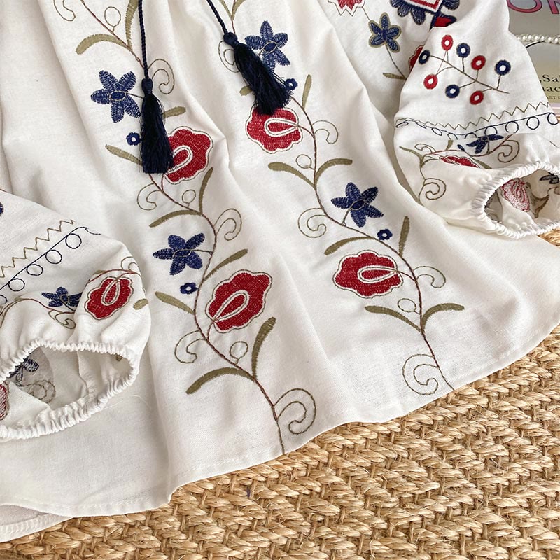 Olivenorma Sweet Retro Embroidery Lantern Sleeve Women's Shirt - image 2