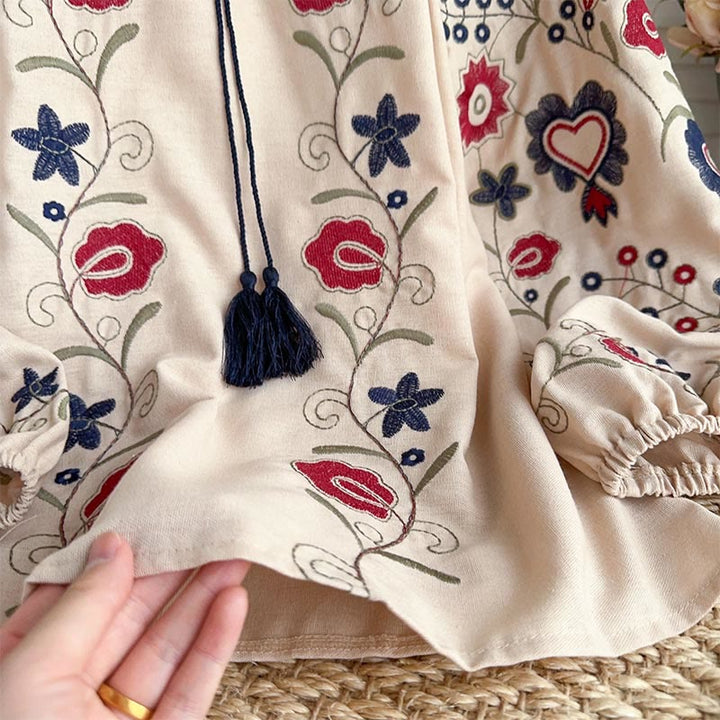 Olivenorma Sweet Retro Embroidery Lantern Sleeve Women's Shirt - image 9