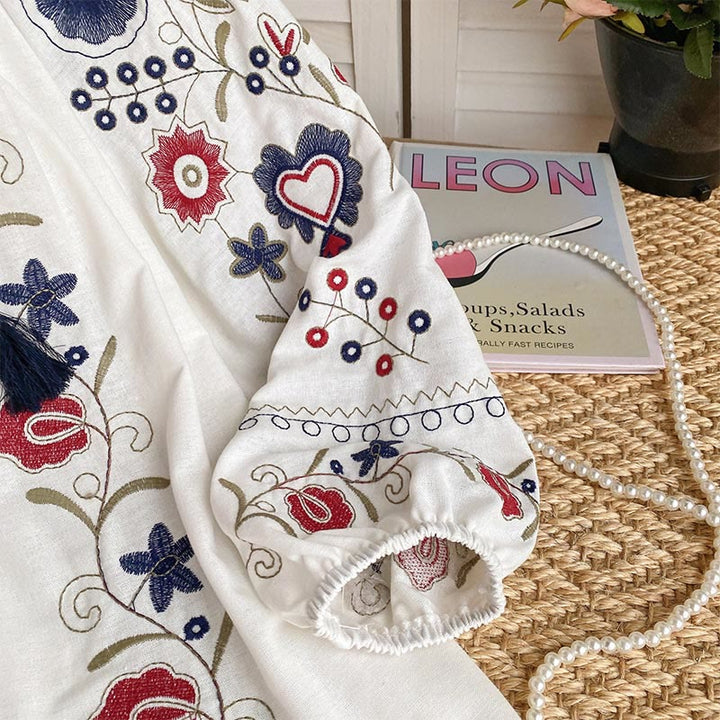 Olivenorma Sweet Retro Embroidery Lantern Sleeve Women's Shirt - image 3