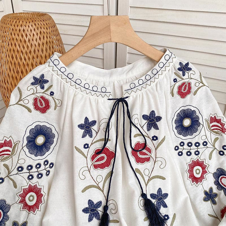 Olivenorma Sweet Retro Embroidery Lantern Sleeve Women's Shirt - image 1