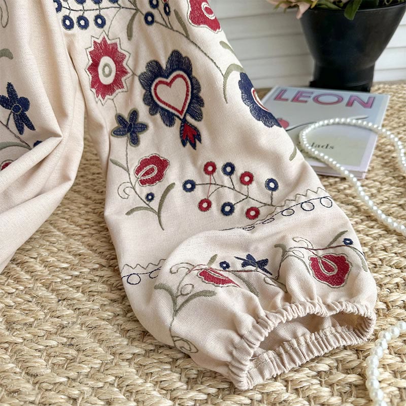 Olivenorma Sweet Retro Embroidery Lantern Sleeve Women's Shirt - image 7