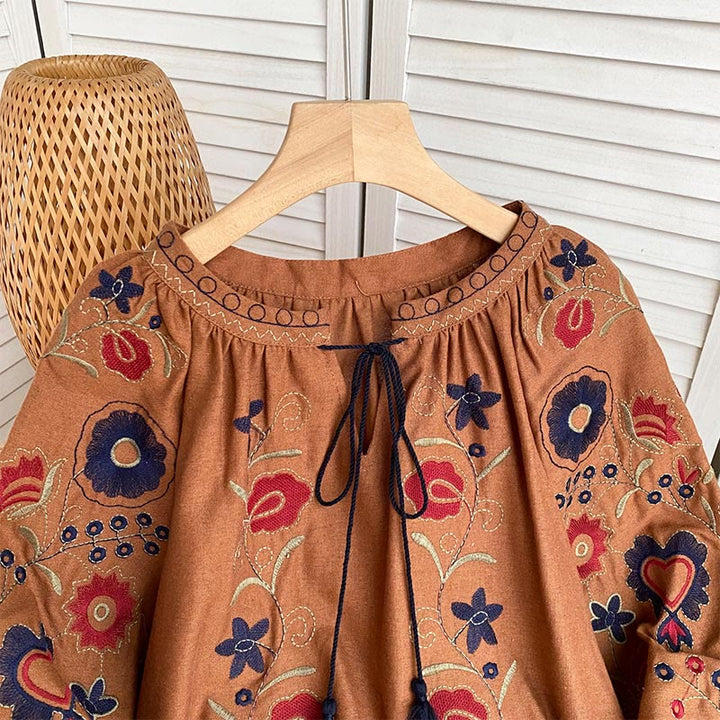 Olivenorma Sweet Retro Embroidery Lantern Sleeve Women's Shirt - image 11