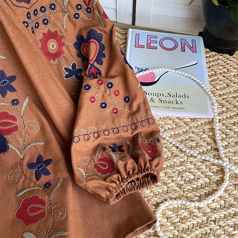 Olivenorma Sweet Retro Embroidery Lantern Sleeve Women's Shirt - image 13