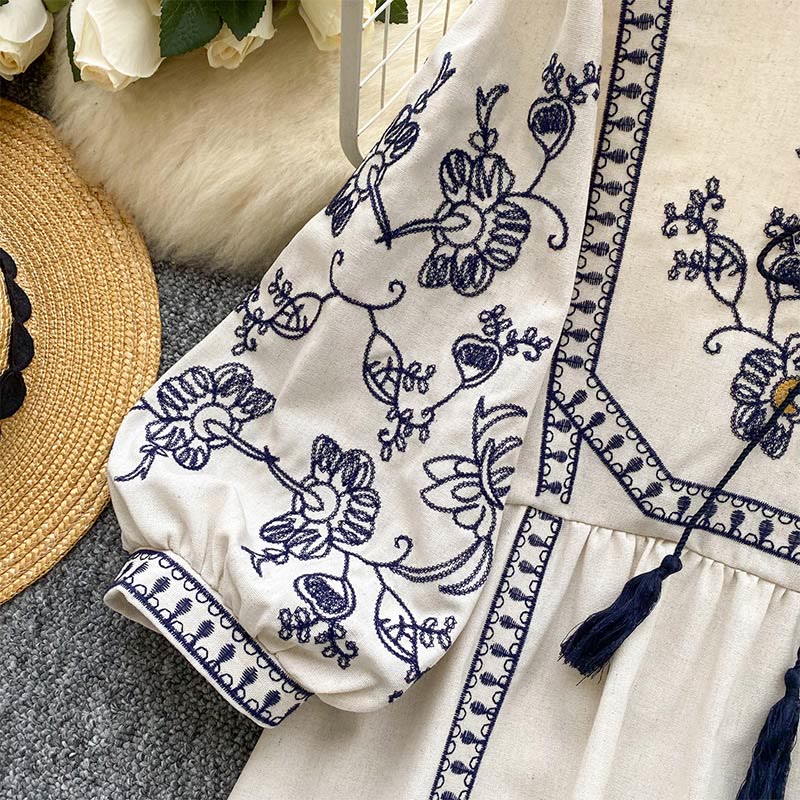 Olivenorma Boho Holiday Embroidery Lantern Sleeve Women's Shirt - image 12