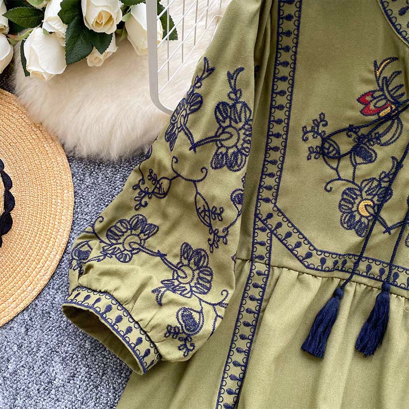 Olivenorma Boho Holiday Embroidery Lantern Sleeve Women's Shirt - image 2