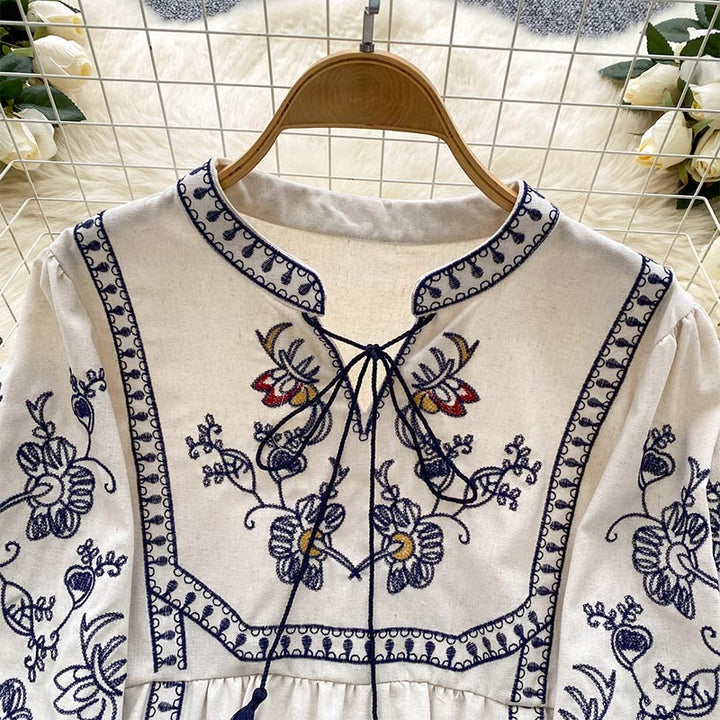 Olivenorma Boho Holiday Embroidery Lantern Sleeve Women's Shirt - image 11