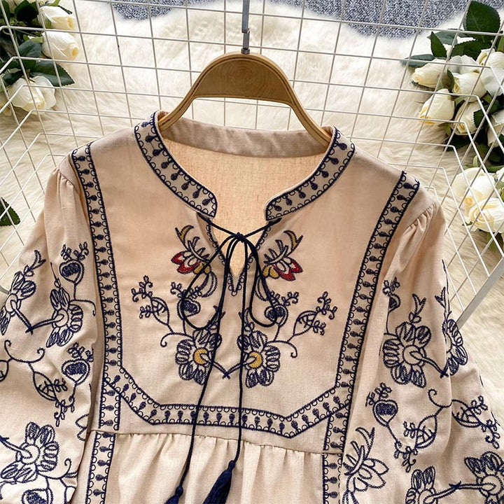 Olivenorma Boho Holiday Embroidery Lantern Sleeve Women's Shirt - image 15