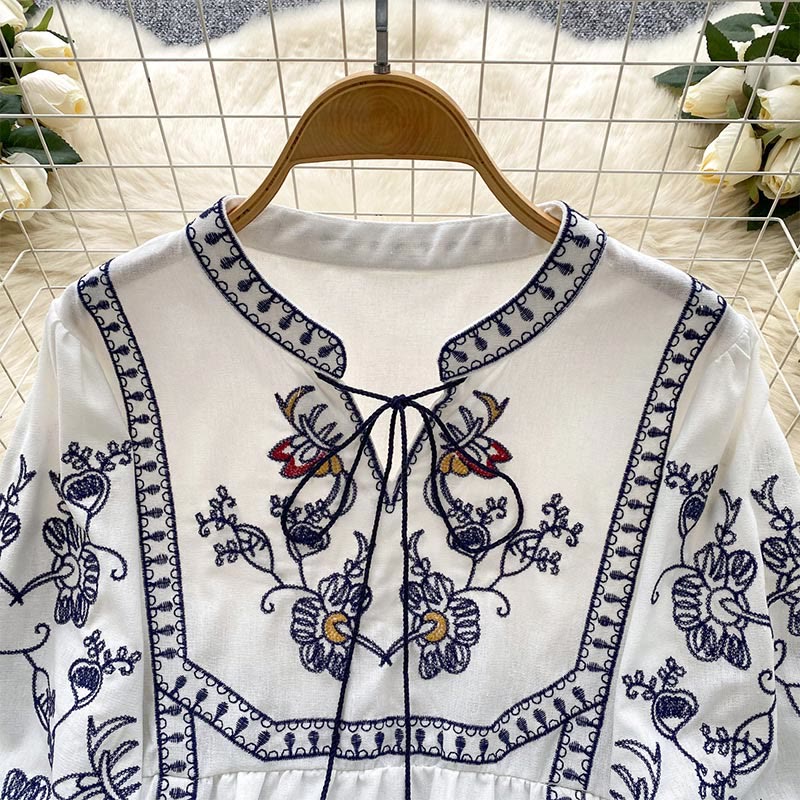Olivenorma Boho Holiday Embroidery Lantern Sleeve Women's Shirt - image 6