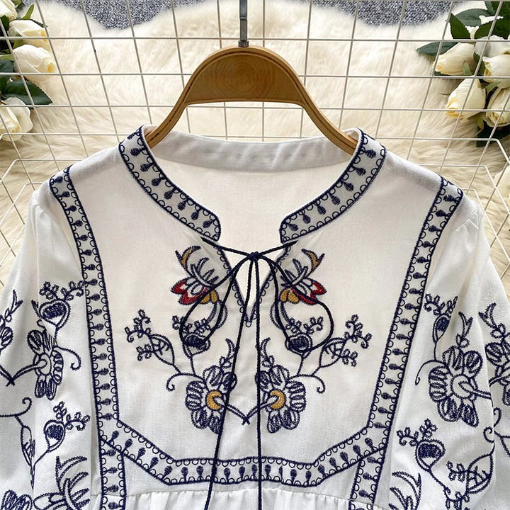 Olivenorma Boho Holiday Embroidery Lantern Sleeve Women's Shirt - image 6
