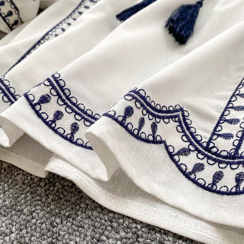 Olivenorma Boho Holiday Embroidery Lantern Sleeve Women's Shirt - image 8