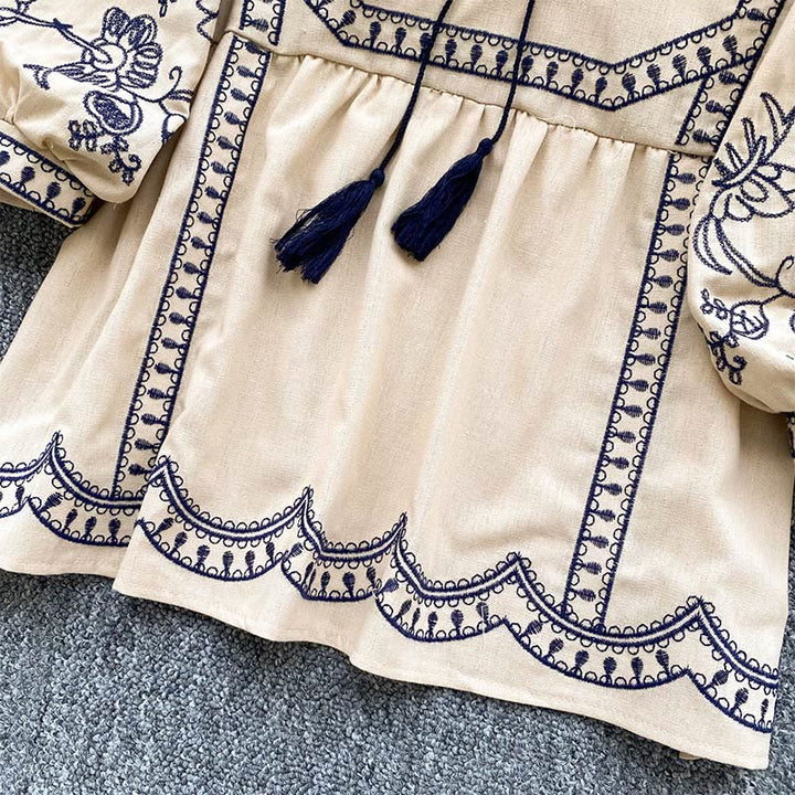 Olivenorma Boho Holiday Embroidery Lantern Sleeve Women's Shirt - image 16