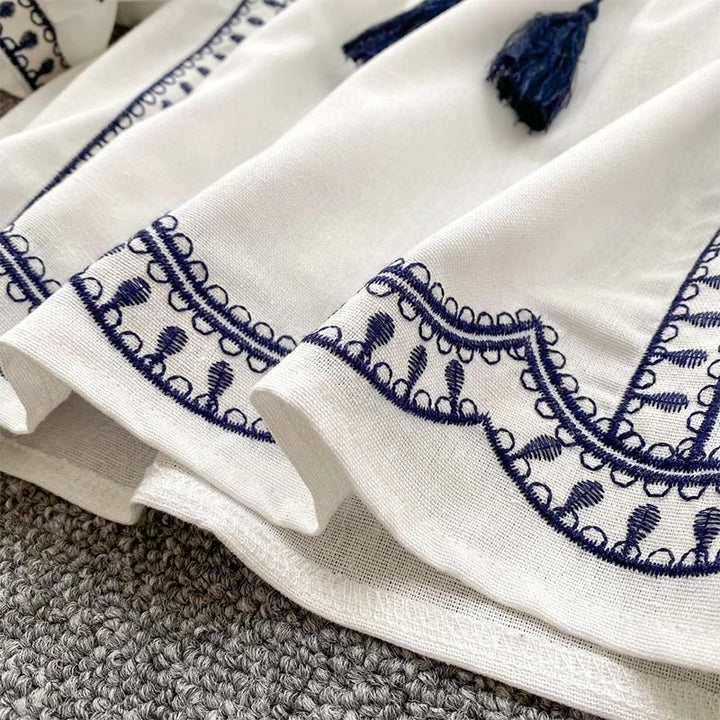 Olivenorma Boho Holiday Embroidery Lantern Sleeve Women's Shirt - image 8