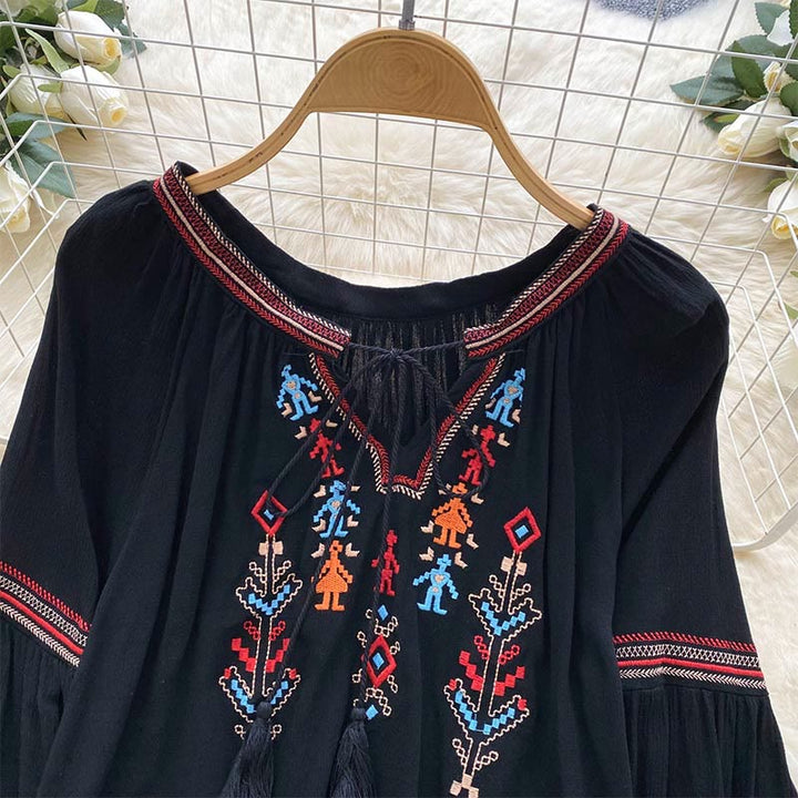 Olivenorma Indian Style Embroidery Lantern Sleeve Women's Shirt - image 5